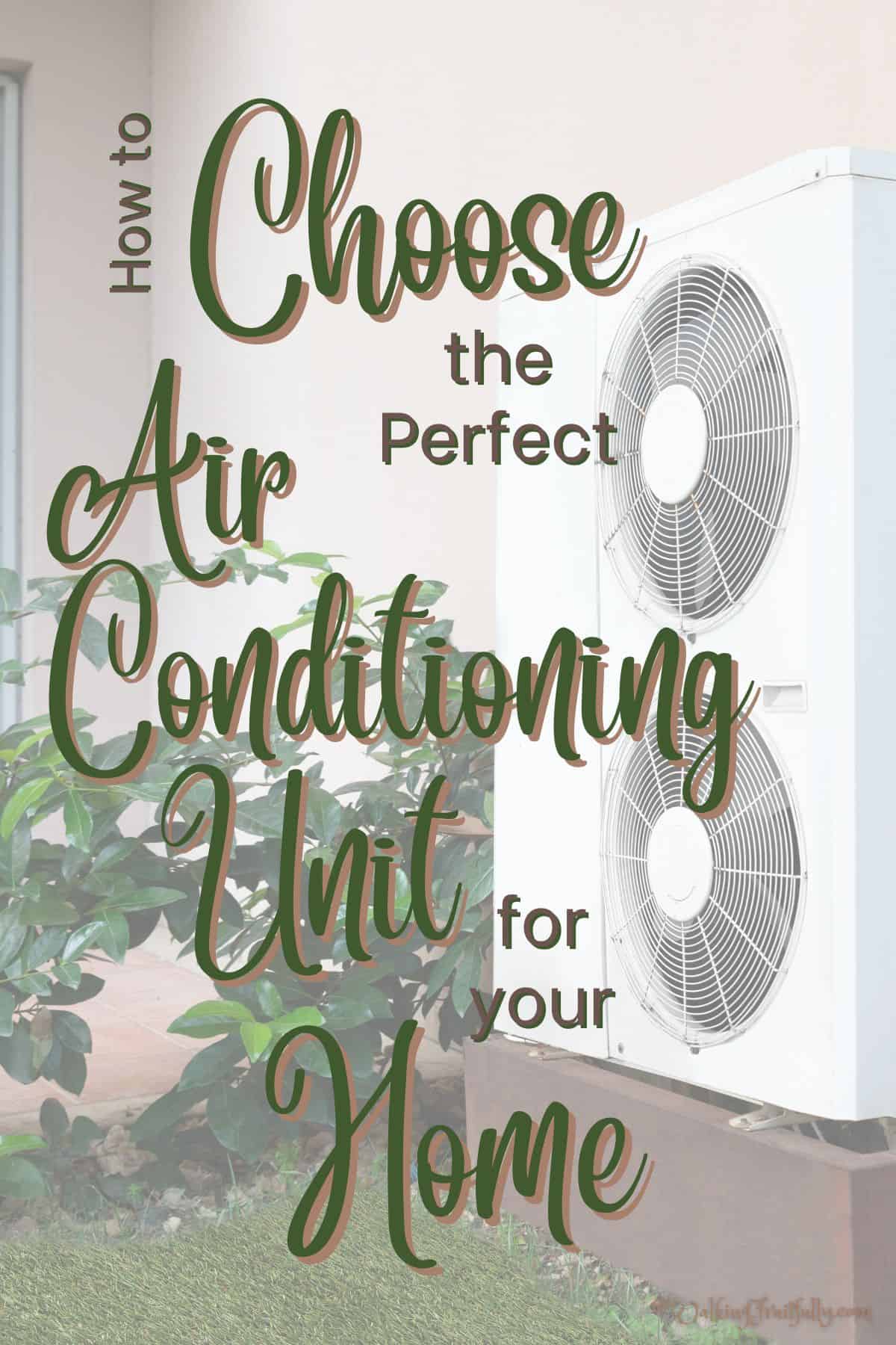White Vertical Air Conditioning Unit on brown base outside of home with plants growing nearby | How to Choose the Perfect Air Conditioning Unit for your Home