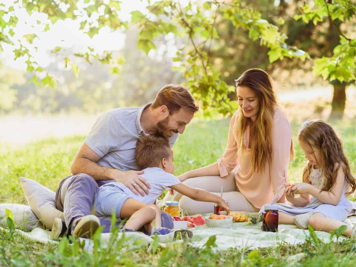 Happy family enjoying a picnic